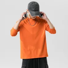 Camiseta de manga larga de algodón para hombre, camisa de fondo de moda de Hong Kong, Top de cuello redondo, Camiseta holgada grande para hombre, otoño