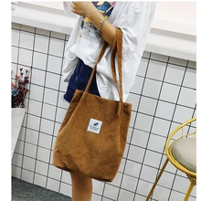 Женская Вельветовая Сумка-тоут, Женская Повседневная одноцветная сумка на плечо, вместительная Складная многоразовая Женская пляжная сумка для покупок