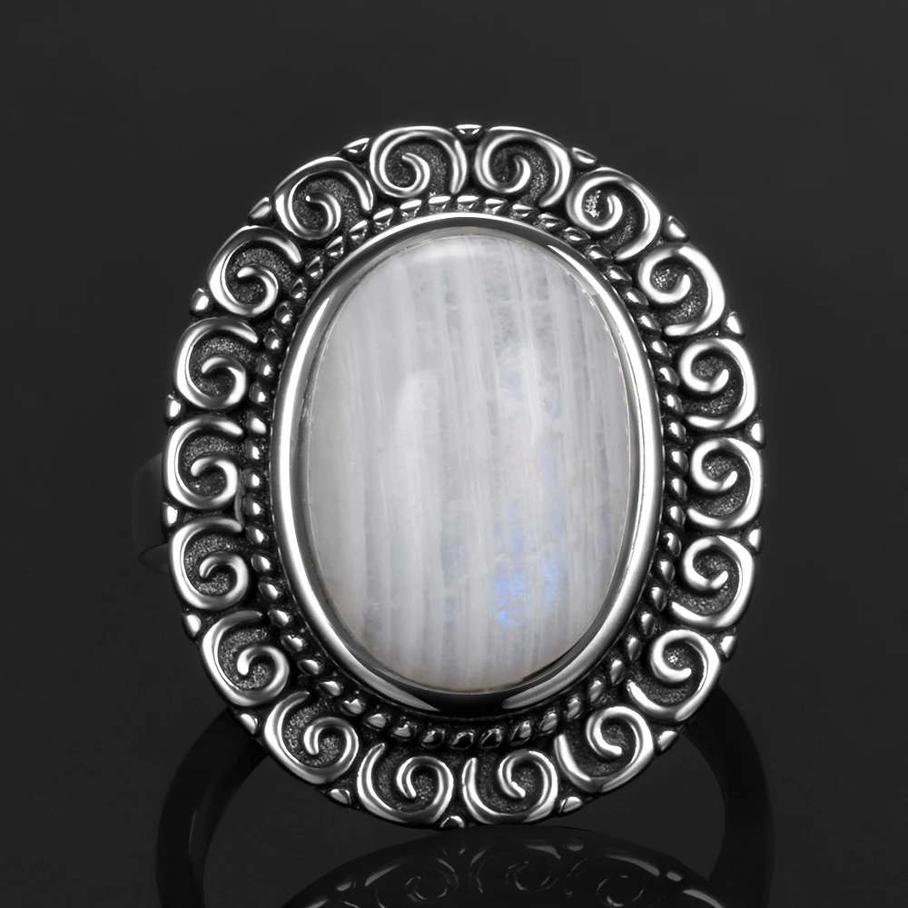 Талисманы 10x14 мм натуральный цвет радуги лунный камень кольца Для женщин 925 пробы Серебряные ювелирные изделия кольцо Винтаж Юбилей вечерние Подарки для женщин