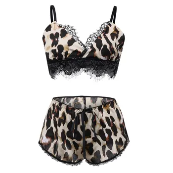 

Women's Leopard Sleepwear Fashion Ladies Underwear Pajamas Sling Lingerie Sexy Lace Shorts Trousers Nightgown Summer Nightwear
