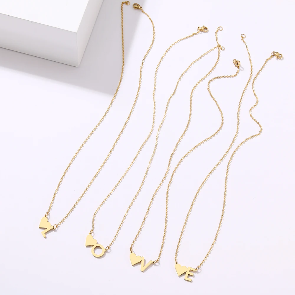 CACANA Fashion Tiny Heart Dainty Initial Letter Name Choker Stainless Steel Necklace For Women Pendant Jewelry Accessories Gift