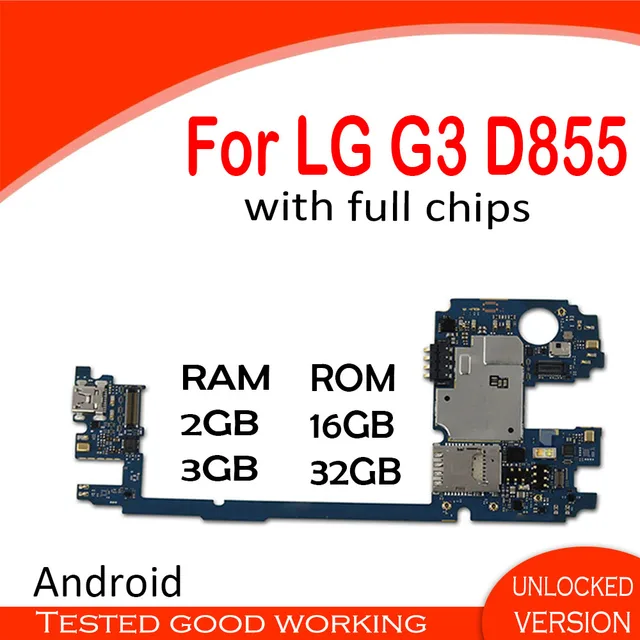 16 جيجابايت/32 جيجابايت للوحة الأم LG G3 D855 D850 مع نظام Android ، أصلية 100% غير مقفلة للوحة الأم LG G3 D855 D850