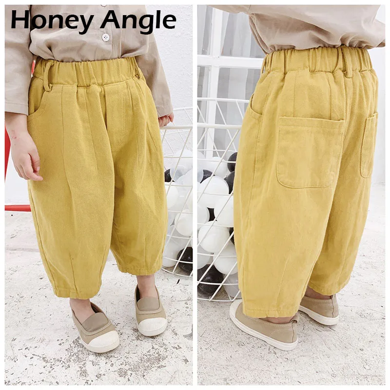 Honey Angle/весенне-осенние модные детские штаны для девочек с большим карманом, детские брюки желтые Хлопковые Штаны для малышей, 12 мес.-5 лет