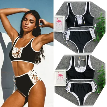 

Sexy Bikini 2019 Swimwear New Women High Waist Women's Swimming Suit Push Up Bikinis Bathing Suit Tie Up Biquini Beachwear Suits