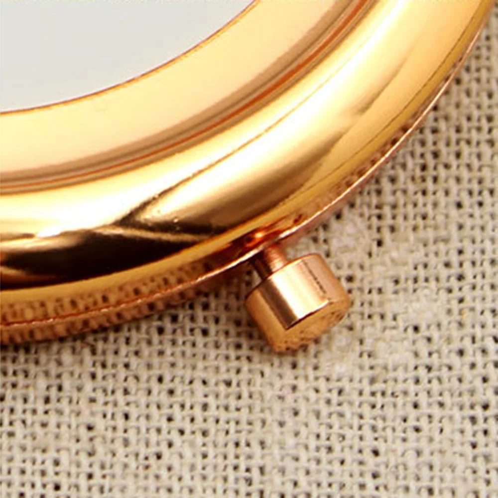 1Pc Portable Makeup Mirror Solid Color Metal Round Case Double-Side Pop-Up Pocket Mirror Beauty Accessories Rose Gold