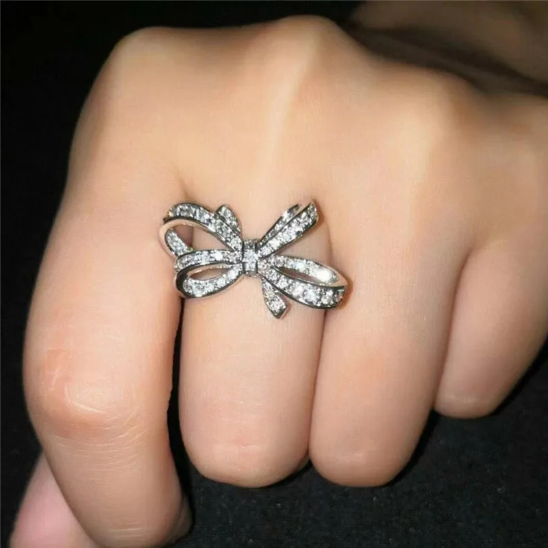 

choucong Charm Bowknot Promise Ring 925 Sterling Silver AAAAA cz Cross Engagement Wedding Band Rings For Women Party Jewelry