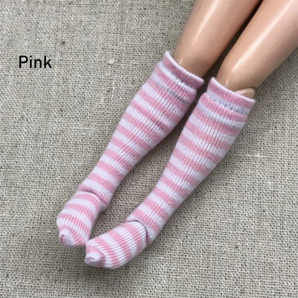 1 пара модных носков в полоску для 1/6, кукольный чулок для маленьких девочек, рождественский подарок, игрушки, сделай сам, кукольная одежда, аксессуары, Декор - Цвет: pink