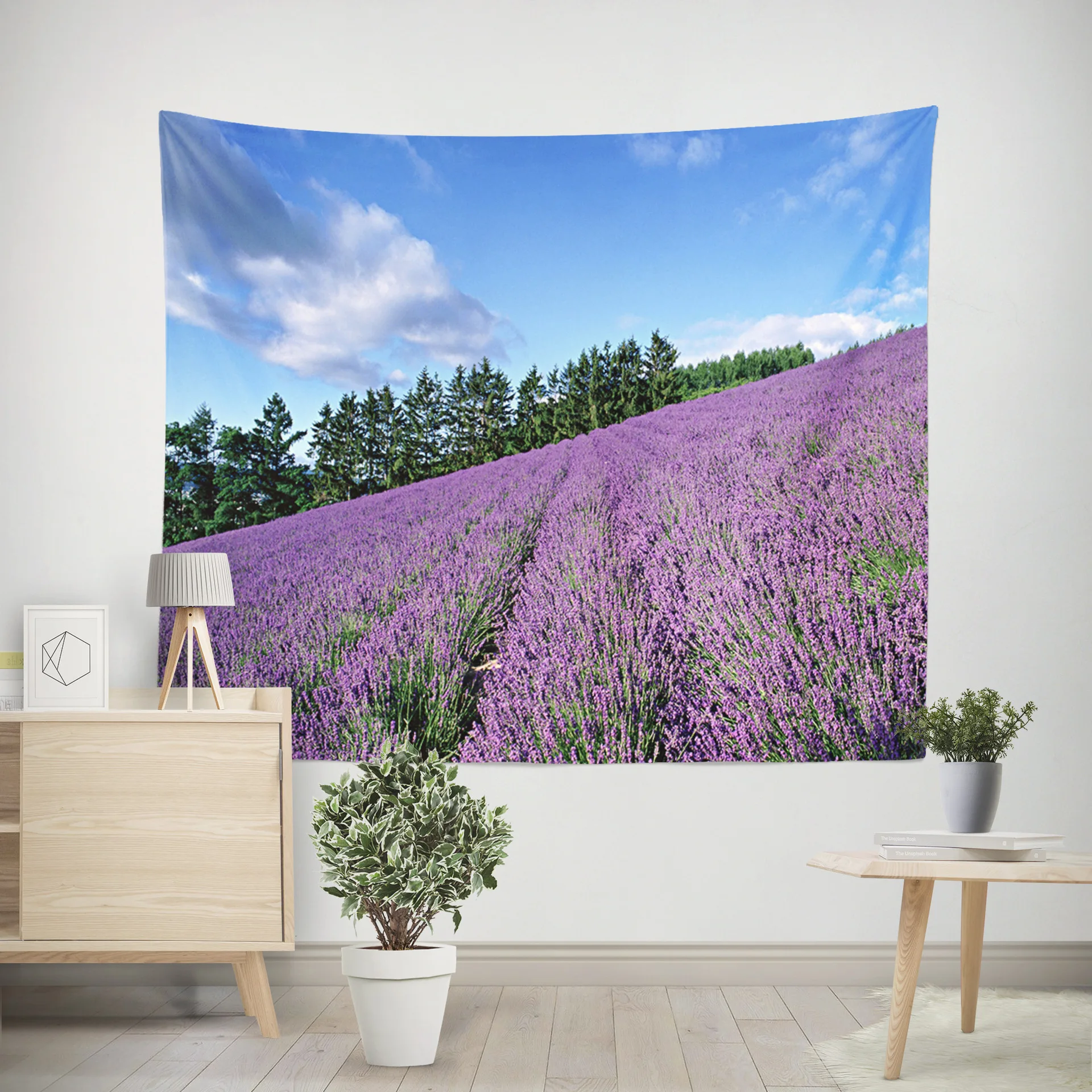 1pcs Landscape Tapestry Purple Lavender Polyester Nordic Home Livingroom Decoration on The Wall Minimalism Beach Sitting Carpet