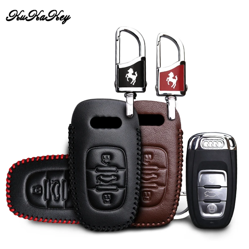 

Car Styling Key Case Cover For Audi A4L A6L Q3 Q5 Q7 A5 A6 A7 S6 Keychain Genuine Leather Key Cases Smart Bag Fob Shell Accessories