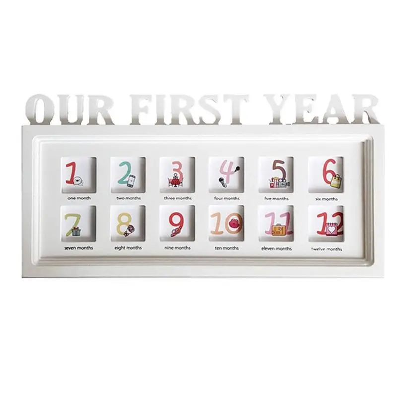 

Infant 12 Months Creative Newborn Photo Frame Wooden Baby First Year Growth Record Photos Display Decoration