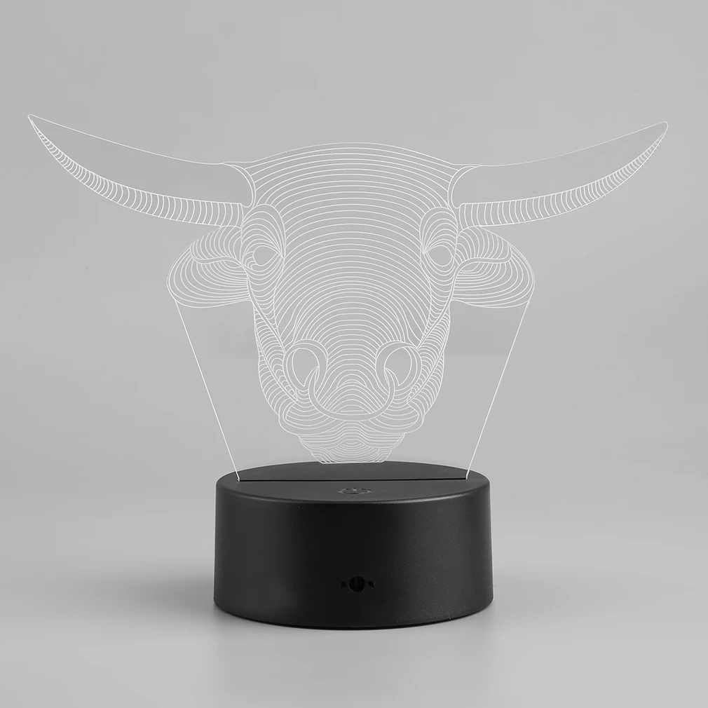 3D голова коровы Changable цвета светодиодный ночник Pmma иллюзия Лампа сенсорная кнопка