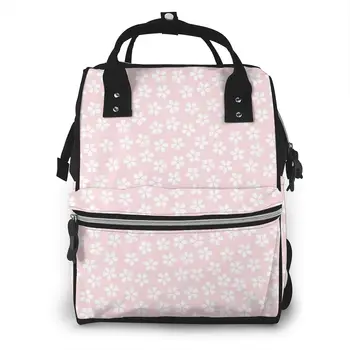 

Pink Cherry Blossom Flowers Nappy Backpack Mummy Bag Large Capacity Mom Baby Multi-function Waterproof Outdoor Travel Diaper Bag