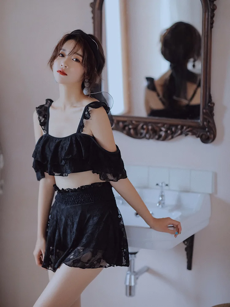 

Swimming Suit Women's 20 Years New Style Sexy Push up Skirt Bikini Three-piece Set Conservative Belly Covering Slimming Hot Spri