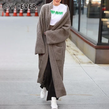 

CHICEVER Knitted Casual Women's Sweater Lapel Collar Long Sleeve Oversized Cardigans Female 2020 Spring Fashion New Clothing