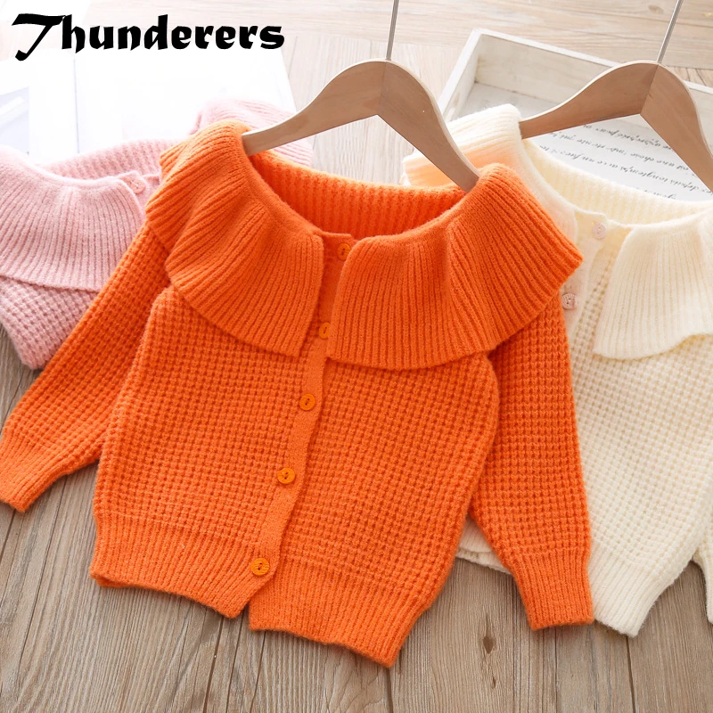 

Thunderers Turn-down Collar Children Sweater For Girls Knitted Kids Cardigan Spring Autumn Toddler Baby Blouses Clothes 24M-6Y