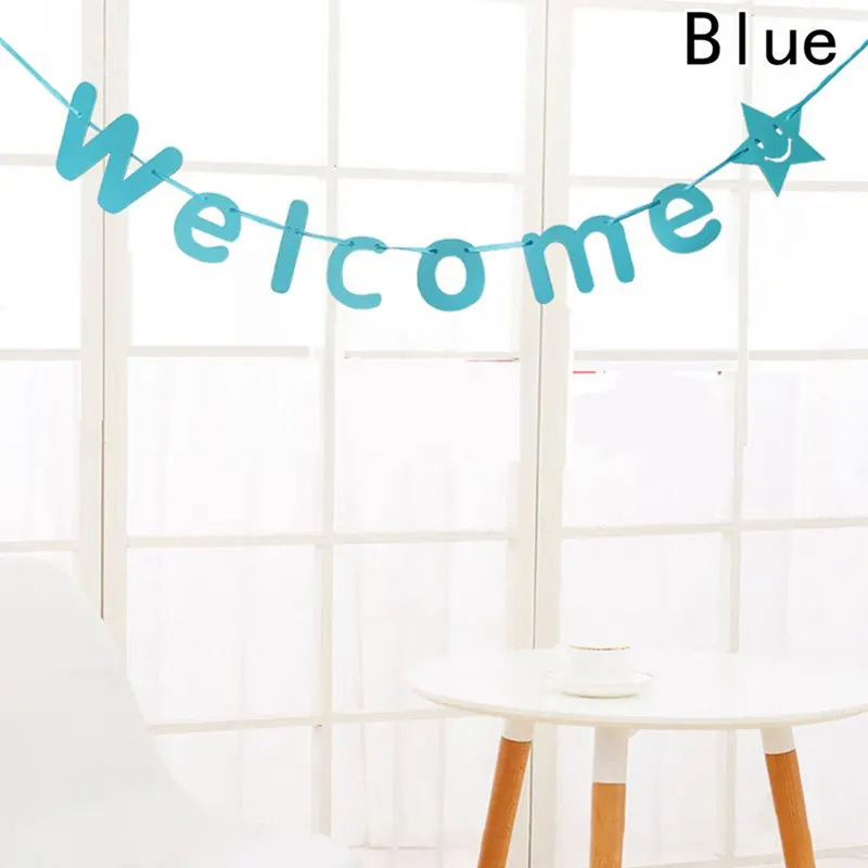 blue DIY 3 meters/set красочные Добро пожаловать картонный бумажный флаг баннер со звездой свадьба день рождения, детский душ праздничное украшение для вечеринки - Цвет: blue