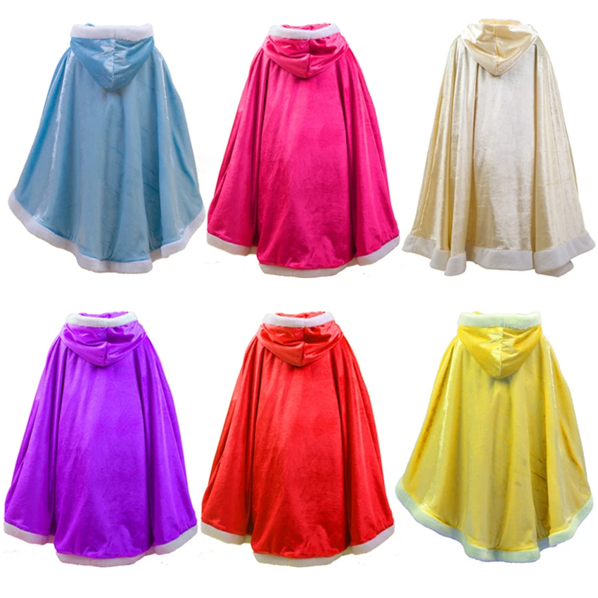 Children Fancy Halloween Cosplay Costumes Frozen Cloak Stage Performance Hooded Wizard Shawl Girls Velvet Warm Solid Cape
