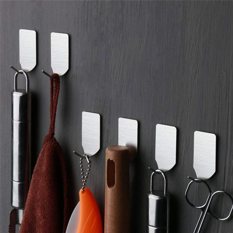 6PCS Self Adhesive Home Kitchen Wall Door Stainless Steel Holder Hook Hanger Home Office Portable exquisite Creative and refined