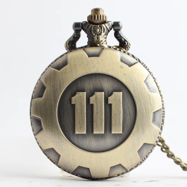 Горячая Распродажа бронзовые медные игровые Fallout 111 кварцевые карманные часы Аналоговые в виде кулона мужские часы для женщин и мальчиков подарок - Цвет: bronze