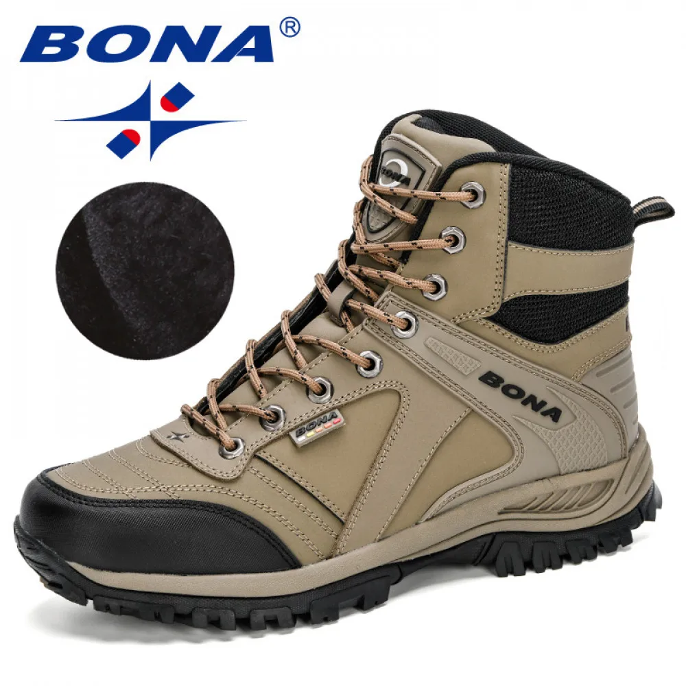 BONA 2020 New Arrival Nubuck Leather Hiking Shoes Men Climbing Outdoor Shoes Man High Top Winter Plush Boots Trekking Sneakers
