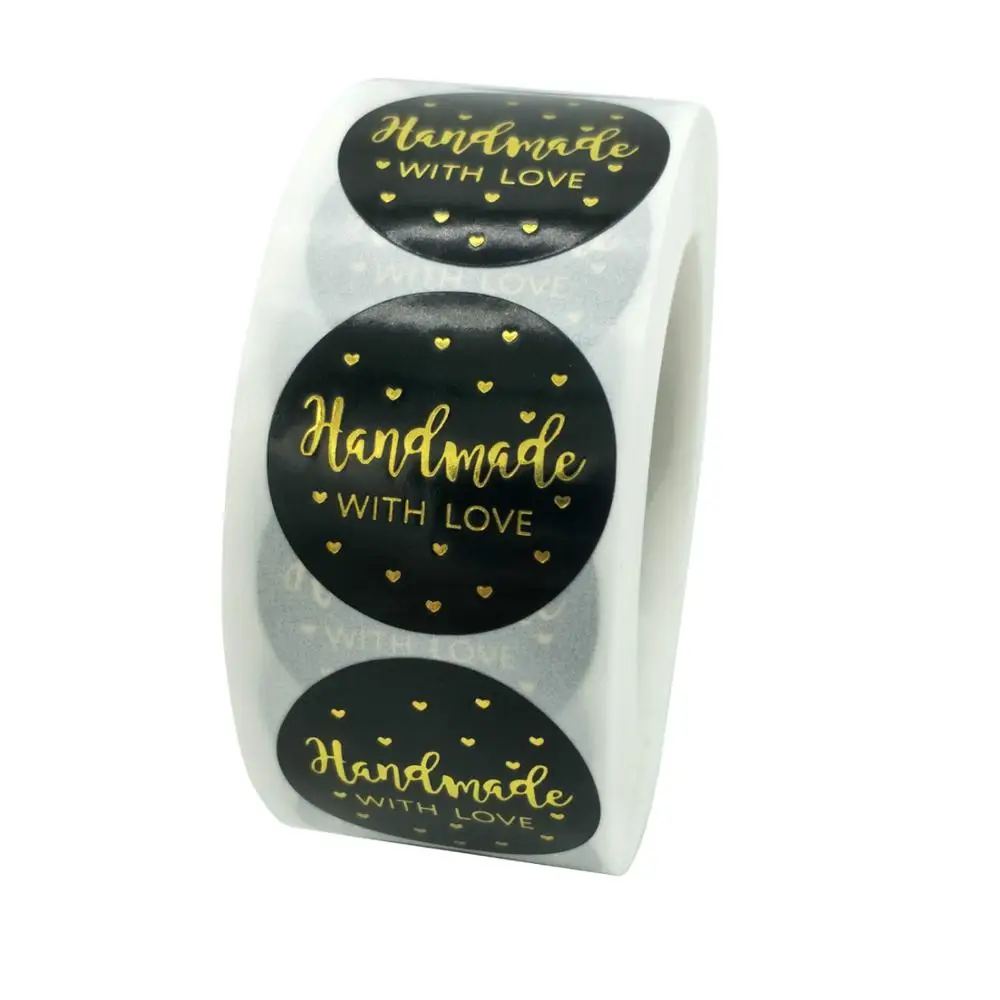 

2pcs/pack Black Pink Bronzing Handmade with Love Stickers Gold Stamp Stickers for Bakery Party Seal Label Tag Wedding Favor