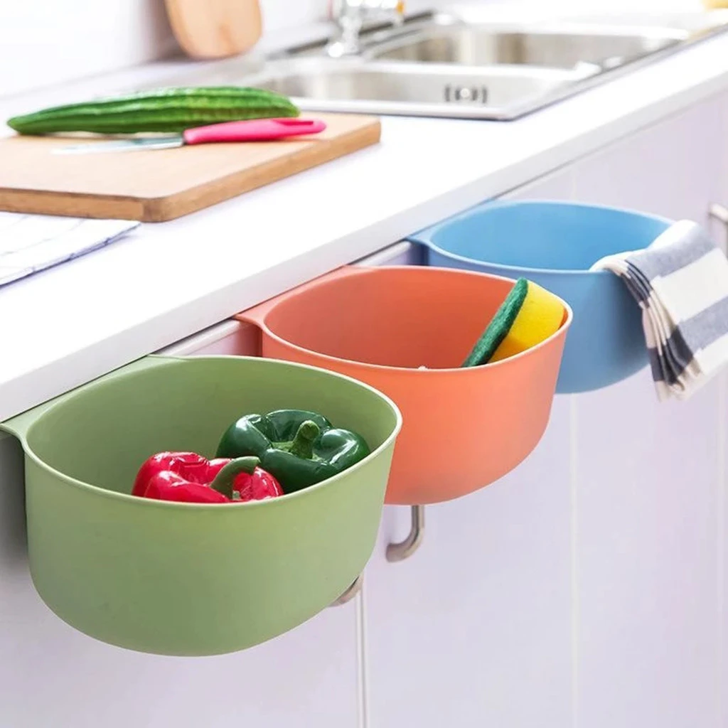 Kitchen Cabinet Door Plastic Basket Hanging Trash Can Waste Bin Garbage Bowl Box 