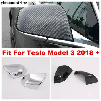 

ABS Chrome / Carbon Fiber Exterior Fit For Tesla Model 3 2018 2019 2020 Side Rearview Mirror Cover Cap Trim Decorative Accessory