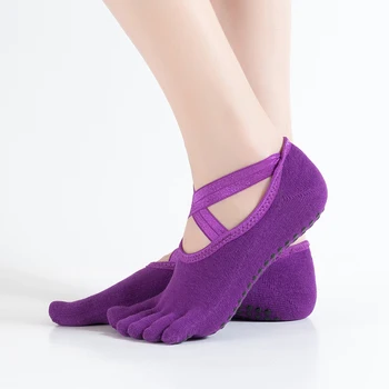 

2 Pairs Professional Yoga Socks for Women Ballet Pilates Exercise Wear Cross Bandage Anti-skip Socks Purple color Short Socks