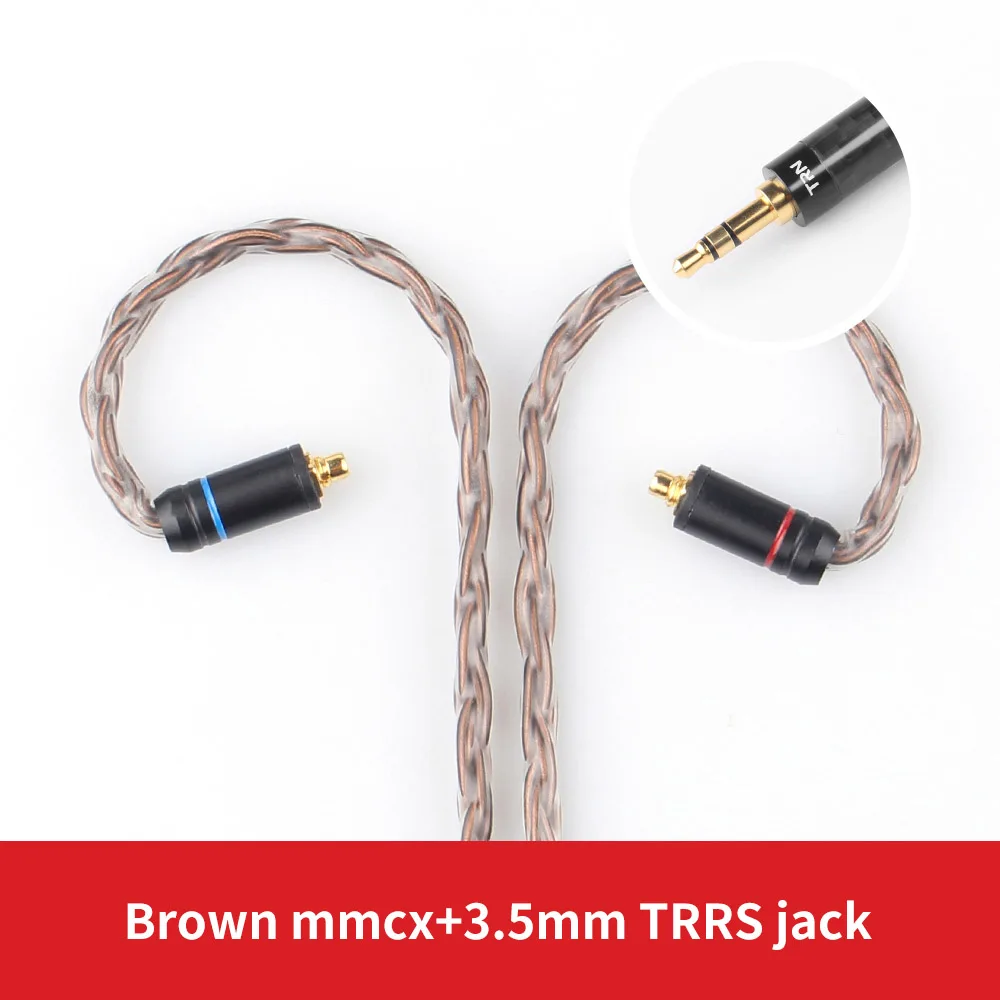 Brown 3.5mm MMCX 3,5/2,5/4,4 мм TRN T2 16 ядерный посеребренный HIFI обновленный кабель MMCX/2Pin для TRN TFZ KZZSN/ZS10 CCAC10/C16 NICEHCK NX7/F3/M6 - Цвет: Brown 3.5mm MMCX