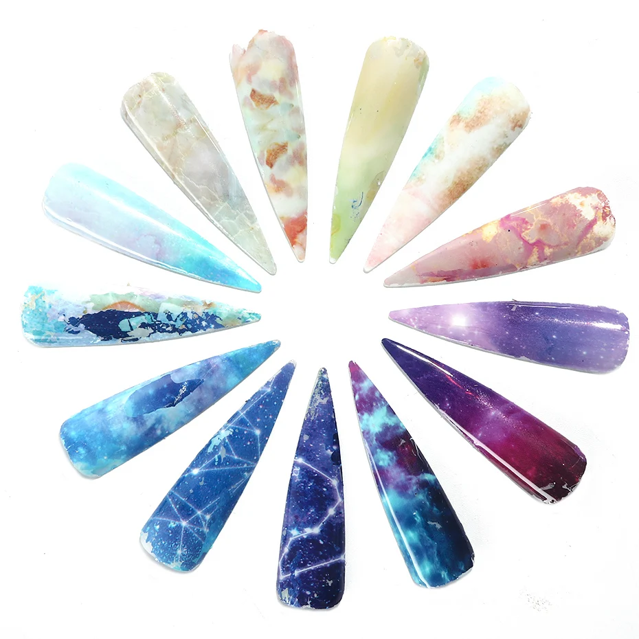 

10pcs Holographic Nail Art Foils Set Gradient Starry Sky Paper Marble Shining Classic Design SliderÂ forÂ Nails Decorations BE1022