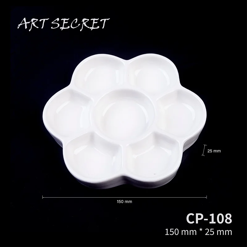 Samina 6Inch Round Paint Palette CP-108 Tray Ceramics for Acrylic Oil Watercolor Gouache Craft DIY Art Easy to Wash White Color