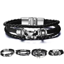 Винтажные Многослойные плетеные кожаные браслеты для мужчин и женщин, браслет, Орел, Фортуна, шарм, Pulseira, Прямая поставка