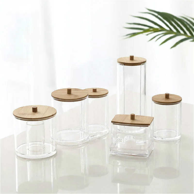 

Acrylic Round Qtip Container Spice Pots Bowl Cosmetic Makeup Cotton Pad Organizer Jewelry Storage Box Holder Candy Jars with Lid