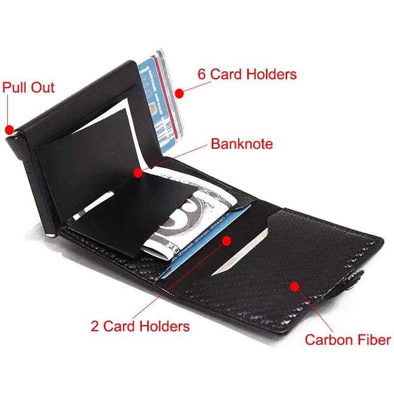 Customized Anti-theft Carbon Wallet Men Fiber Credit Card Holder Organizer Zipper Coins Pocket RFID Card Holder with Money Clips