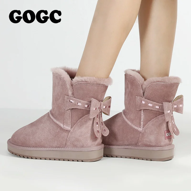 

GOGC Winter Boots Women with Bow Plus Size 100% Genuine Leather Wool Winter Boots with Fur Snow Boots Women Women's Boots G9842