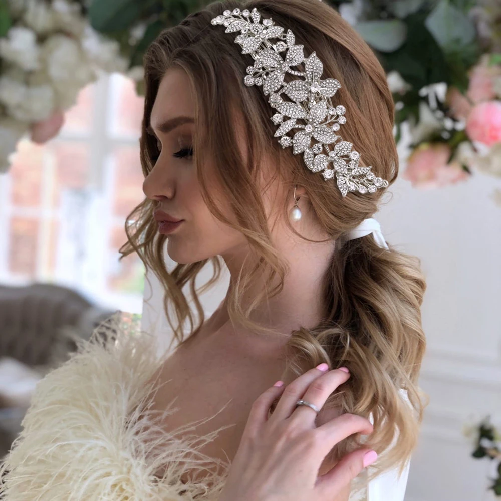 Gold Bridal Headpiece Crystal Hair Headband Diamante Wedding Headdress 1 Piece 