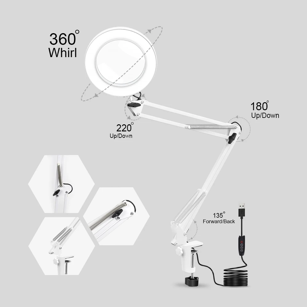 NEWACALOX 5X светодиодный увеличительное стекло гибкий 3 цвета Настольный зажим с подсветкой Лупа настольная лампа для чтения паяльная Рука помощи