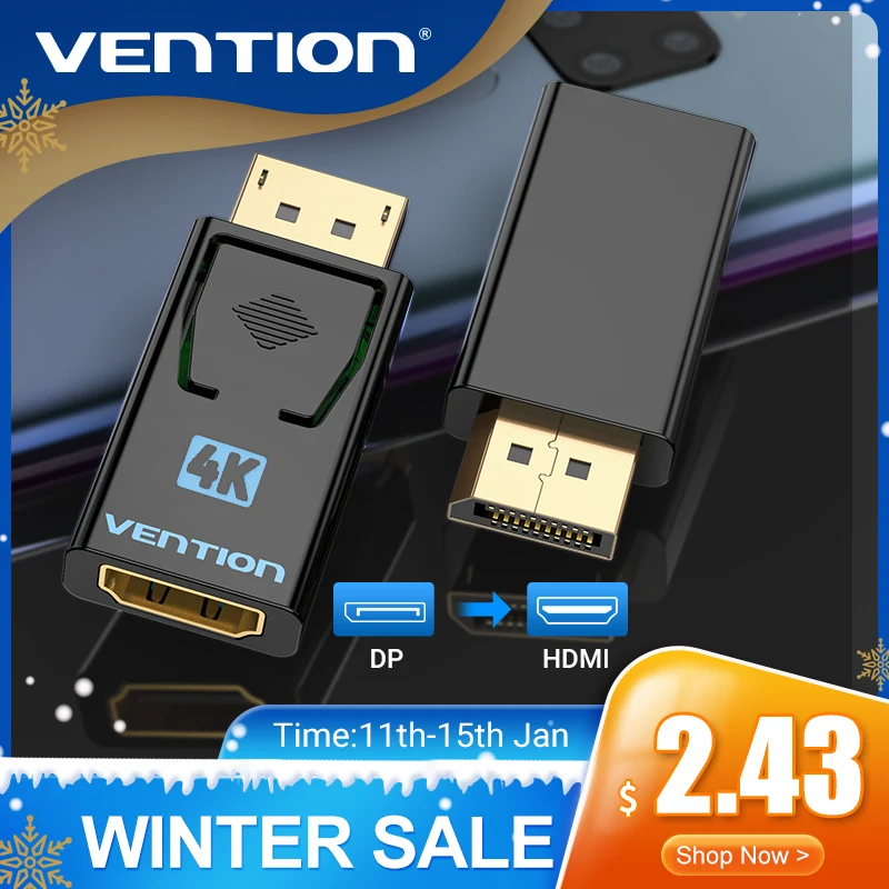Vention Адаптер DP к HDMI 4K мужчина Женский аудио видео конвертер для портативных ПК проектор Дисплей Порты и