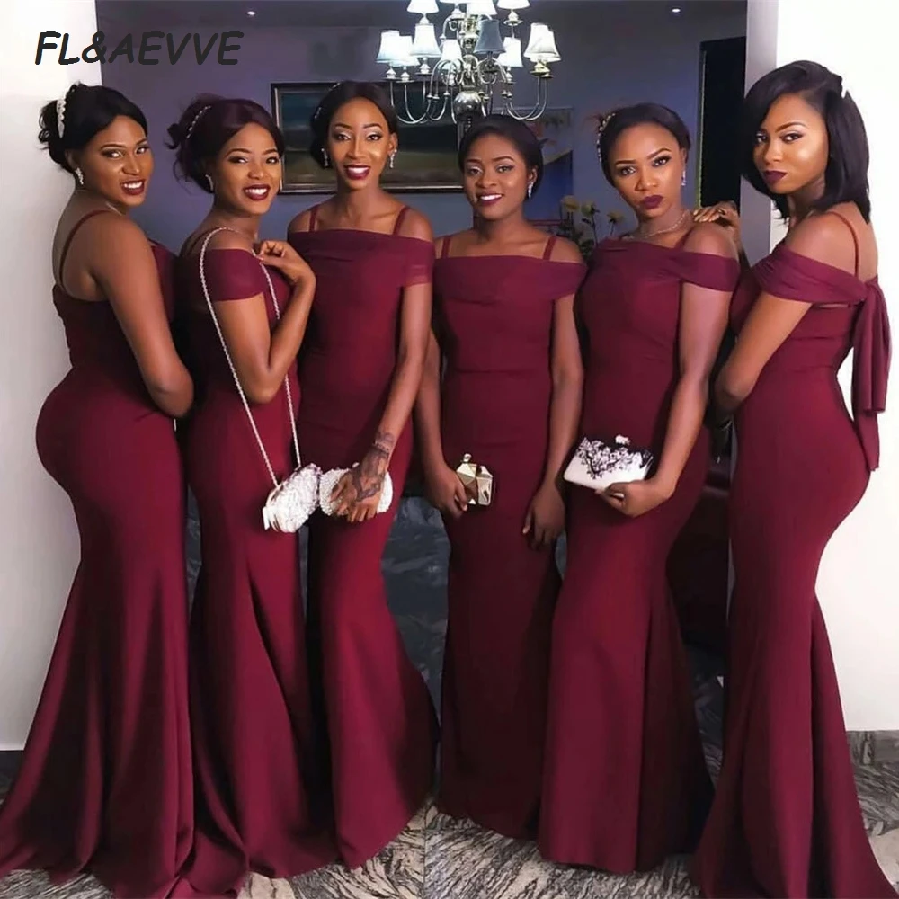 Sexy Off The Shoulder Long Burgundy Mermaid Bridesmaid Dresses (2)