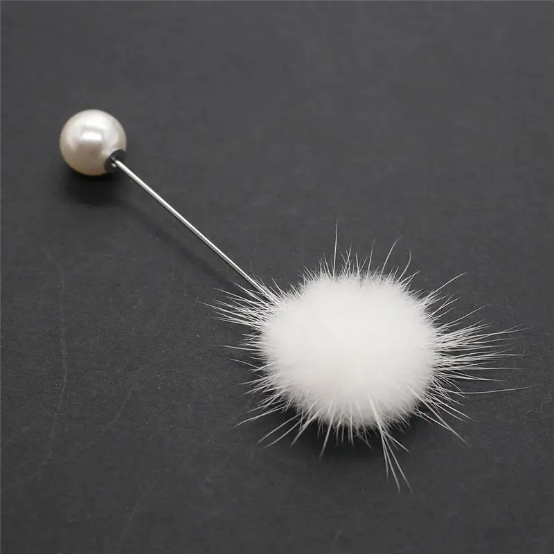 Charm Simulated Pearl Brooch Pins For Women Korean Fur pompom Ball Piercing Lapel Brooches Collar Jewelry Gift 7 Color XZ06-P