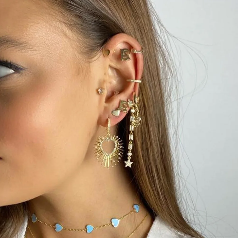5A Cubic Zirconia Fashion Jewelry CZ Paved Hollow Heart Charm Spikes Fashion Dangle Earring dangle earrings