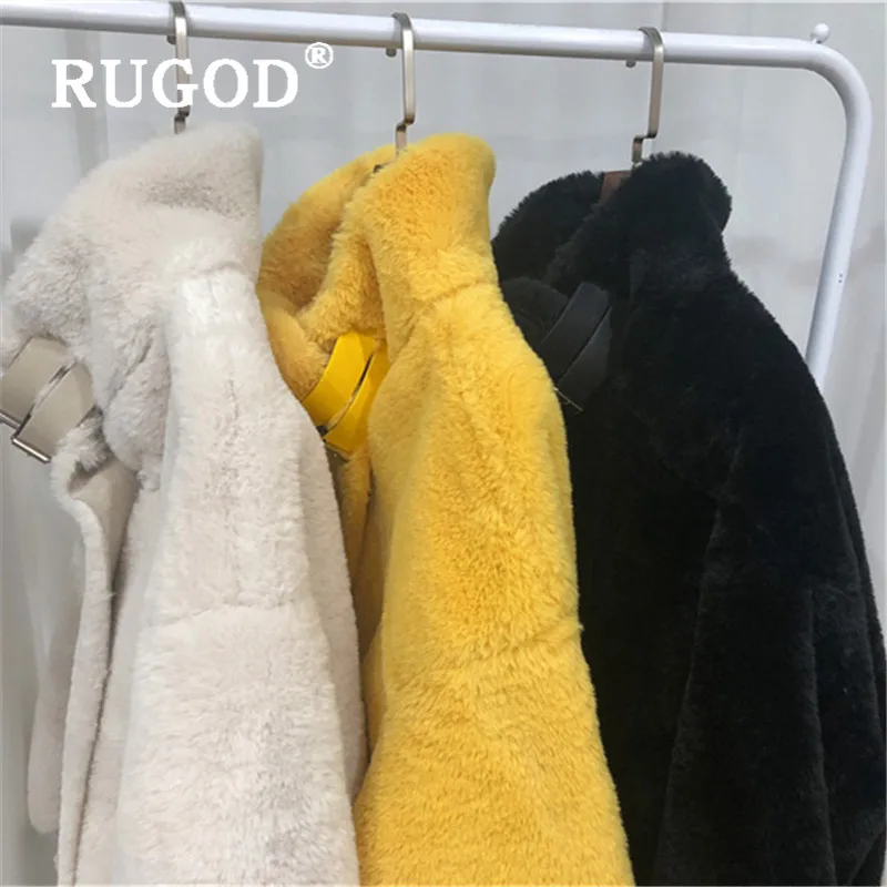 RUGOD элегантное пушистое пальто из овечьей шерсти Женская модная уличная Толстая теплая мотоциклетная куртка на молнии зимнее пальто парка ветровка