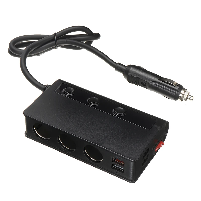 

Mayitr 1pc 180W 12V-24V Car Auto 3 Cigarette Lighter Adapter Charger Plug Socket Splitter 4 USB Charging Ports Parts