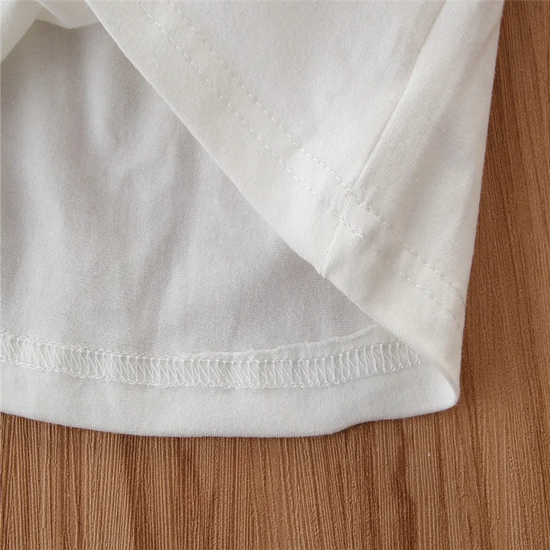 DFXD Baby Kids Girls Clothes Set 2020 Summer Cotton Solid White Off Shoulder Short Tops+Dress+Bow Headband 3pc Outfits 2-7Yrs