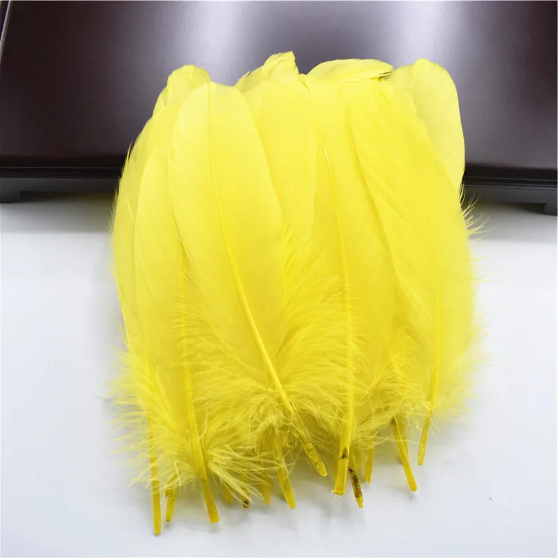 Жесткий полюс, натуральные гусиные перья для рукоделия, 5-7 дюймов/13-18 см, самодельные ювелирные изделия, перо, свадебное украшение для дома - Цвет: Yellow