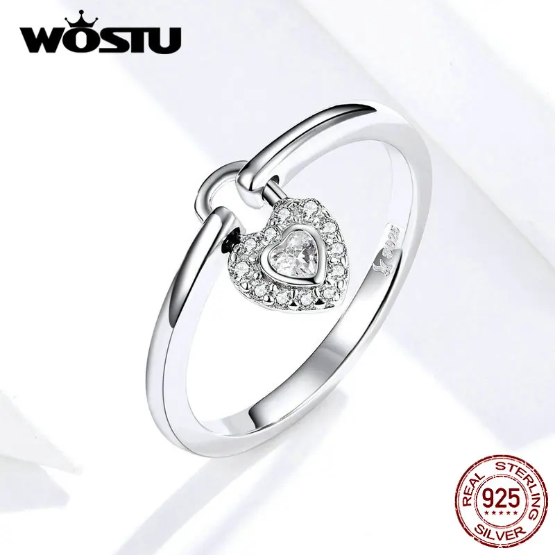 WOSTU New Real 925 Sterling Silver The Lock Heart Rings For Women Mean Love Forever Birthday Party Gift DXR589