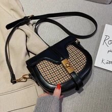 Сетчатая красная Маленькая женская сумка новая волна Корейская версия дикая сумка через плечо клетчатая сумка ретро Гонконгский стиль модная седельная сумка