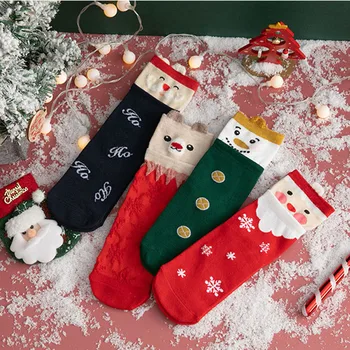 

4 Pair Autumn Winter Cotton Socks Christmas Funny New Year Santa Claus Short Warm Socks Xmas Gift With Box for Adult
