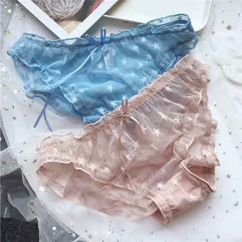 

1 Pcs Sweet Girly Star Lace Panties Sexy Lingerie Underwear Feminine Slightly Transparent Mid-waist Thin Briefs
