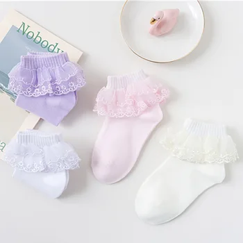 

Children Girls Spring Autumn Solid Color Sweet Cotton Short Tube Lace Latin Dancing Princess Baby Socks